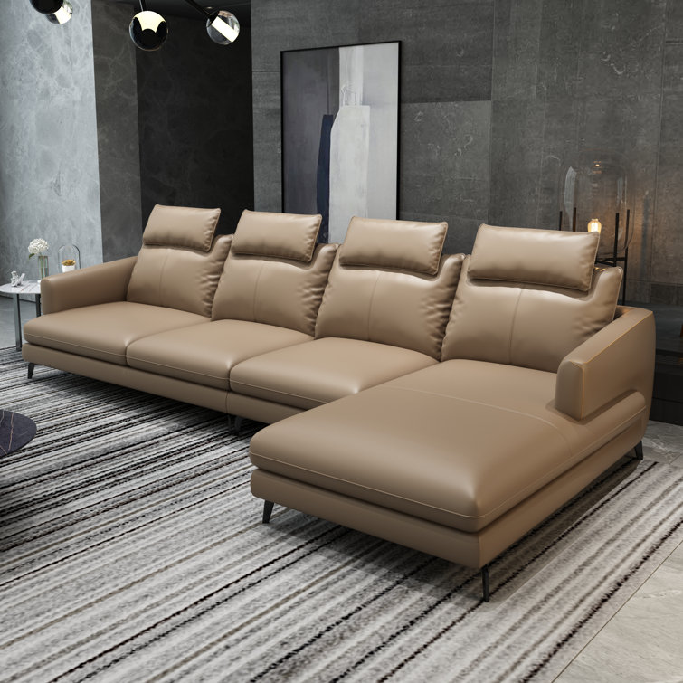 Corrigan Studio® Pyle 136" Wide Genuine Leather Sofa & Chaise Wayfair